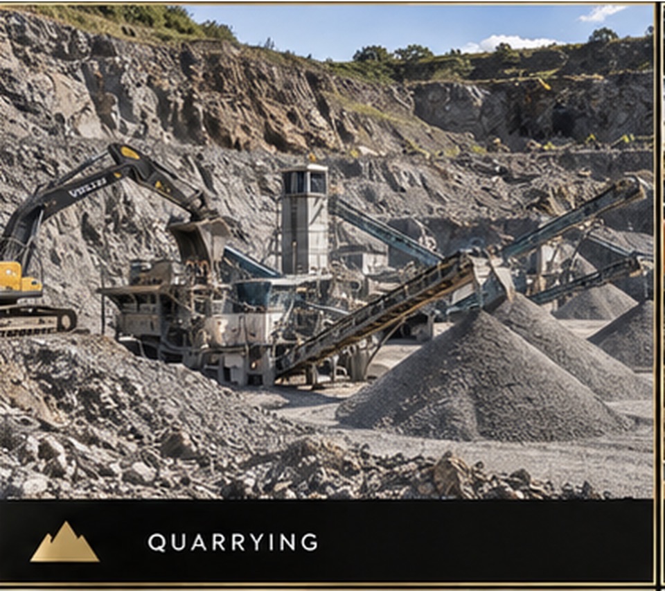 Quarrying operation with material processing equipment